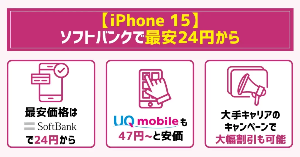 【iPhone15シリーズ】ソフトバンクで最安24円から!大手キャリアのキャンペーンで大幅割引も可能