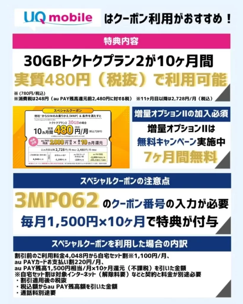 UQモバイルはSIMのみ乗り換えがおすすめ！条件達成で最大