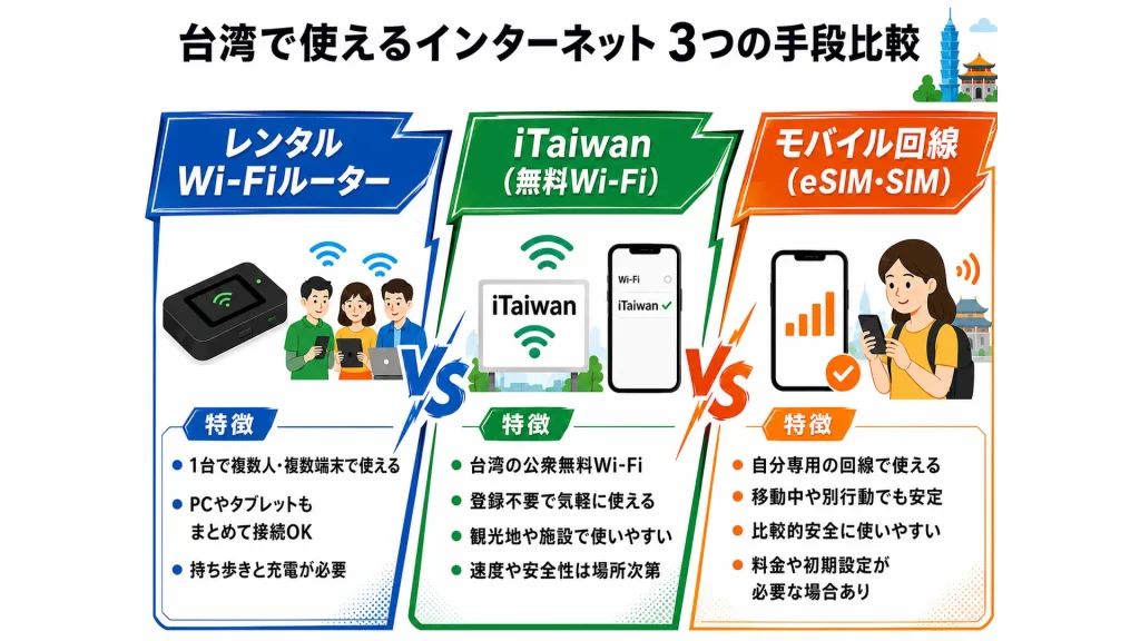 モバイルルーター、レンタルWi-Fi、フリーWi-Fiの違い